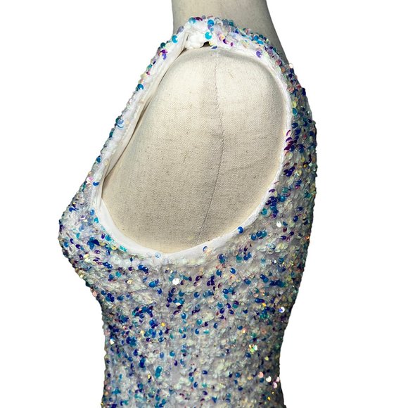 Beautiful White One Shoulder Sequin Stretch Mini Dress Size Medium - Picture 8 of 10